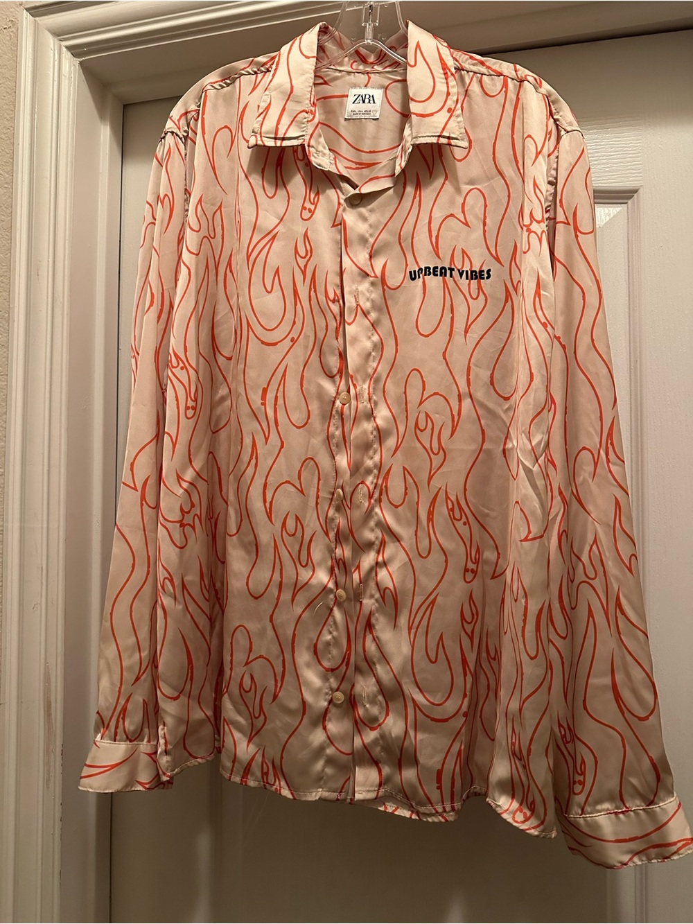 Zara Button-Down Shirt with Orange Flame Print